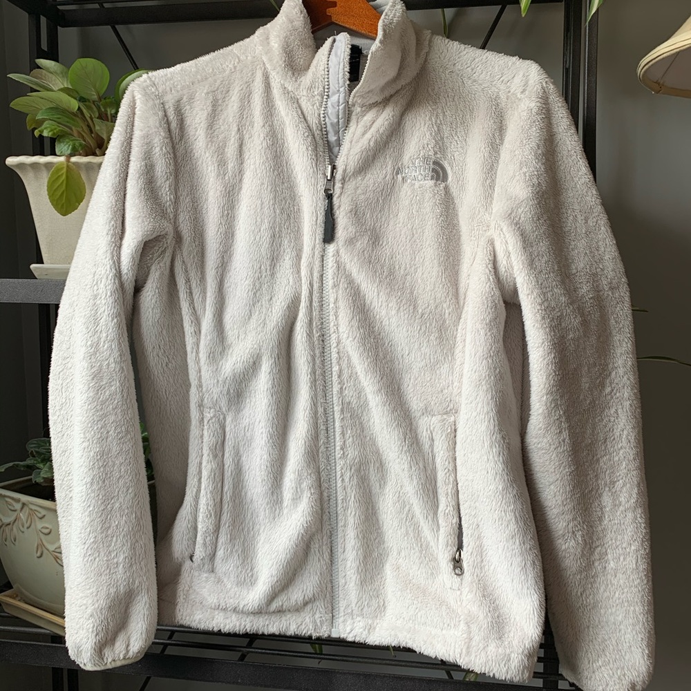 The North Face white furry fleece jacket